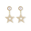 Goldtone Imitation Pearl Pave Star Drop Earrings