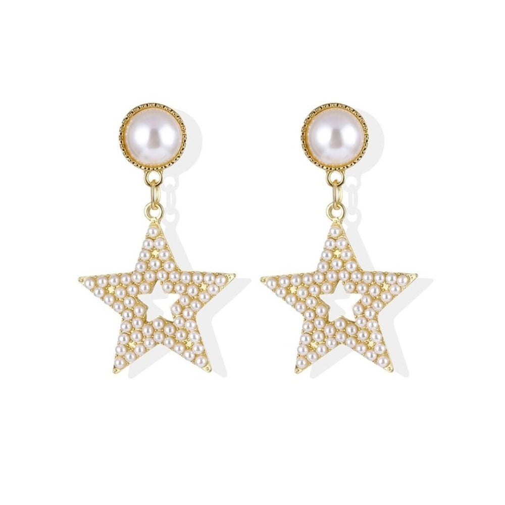 Goldtone Imitation Pearl Pave Star Drop Earrings