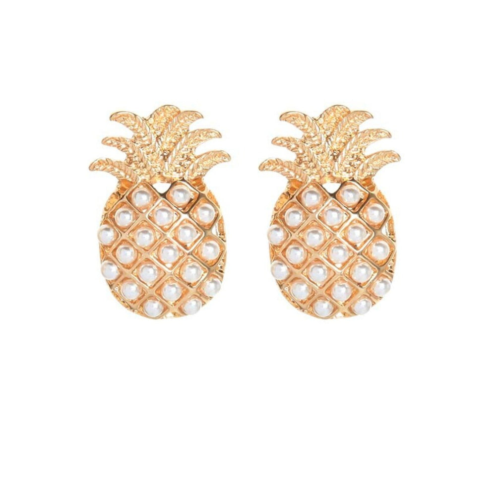 Goldtone Imitation Pearl Pineapple Stud Earrings