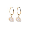 Goldtone Imitation Pearl Shell Huggie Hoop Earrings