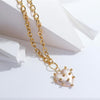 Goldtone Imitation Pearl Studded Heart Pendant Necklace - White