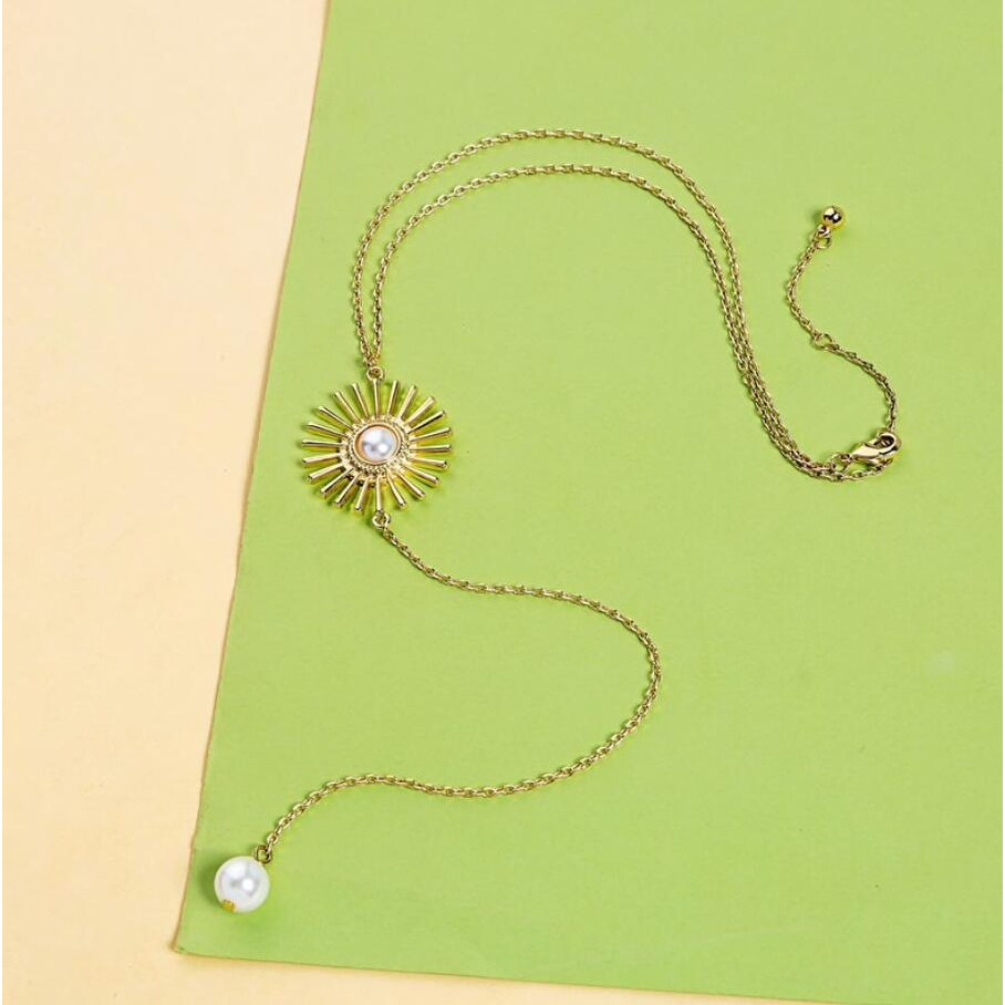 Goldtone Imitation Pearl Sun Drop Necklace - White