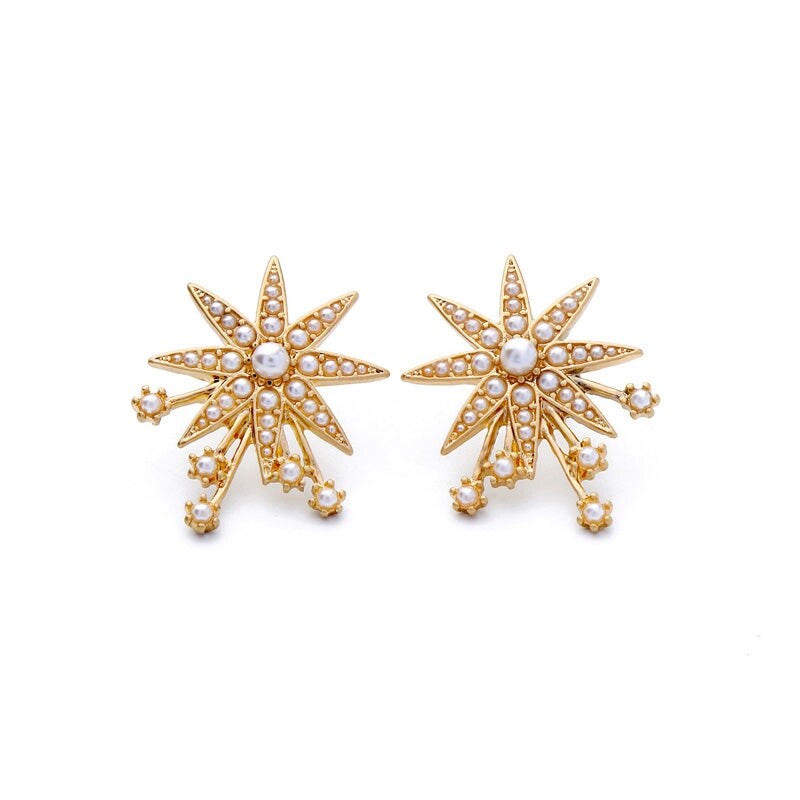 Goldtone Imitation Pearl Sunburst Stud Earrings