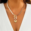 Goldtone Imitation Pearl Toggled Necklace With Heart - White