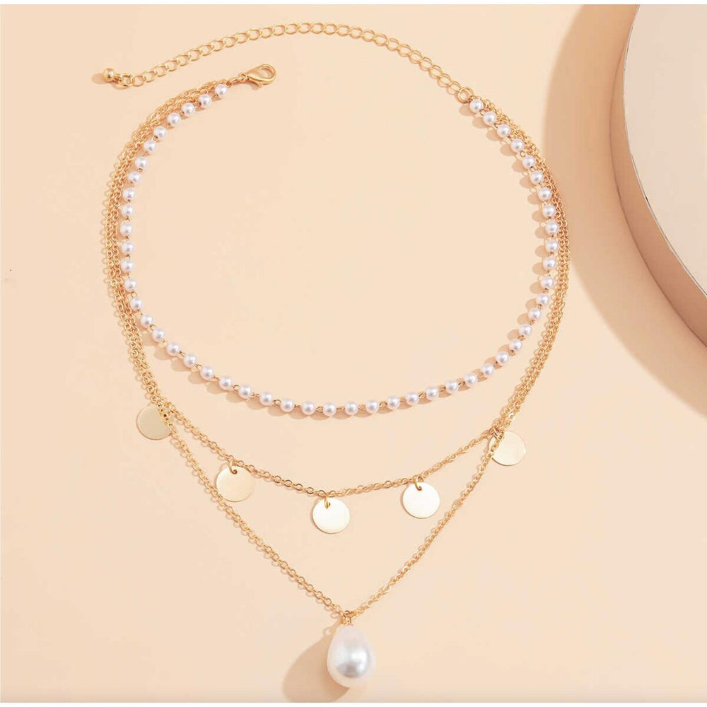 Goldtone Imitation Pearl & Delicate Discs Layered Necklace - White