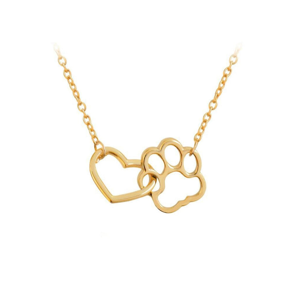 Goldtone Interlock Paw Print Heart Necklace - White