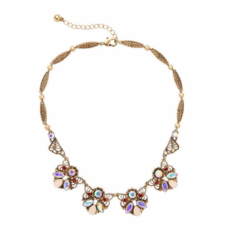 Goldtone Iridescent Crystal Necklace - White