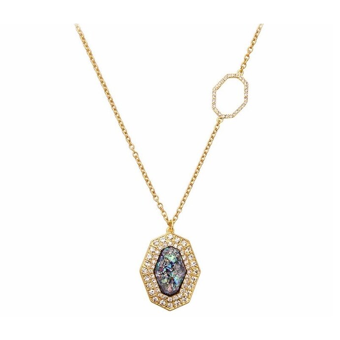 Goldtone Iridescent Crystal Pave Pendant Necklace - White