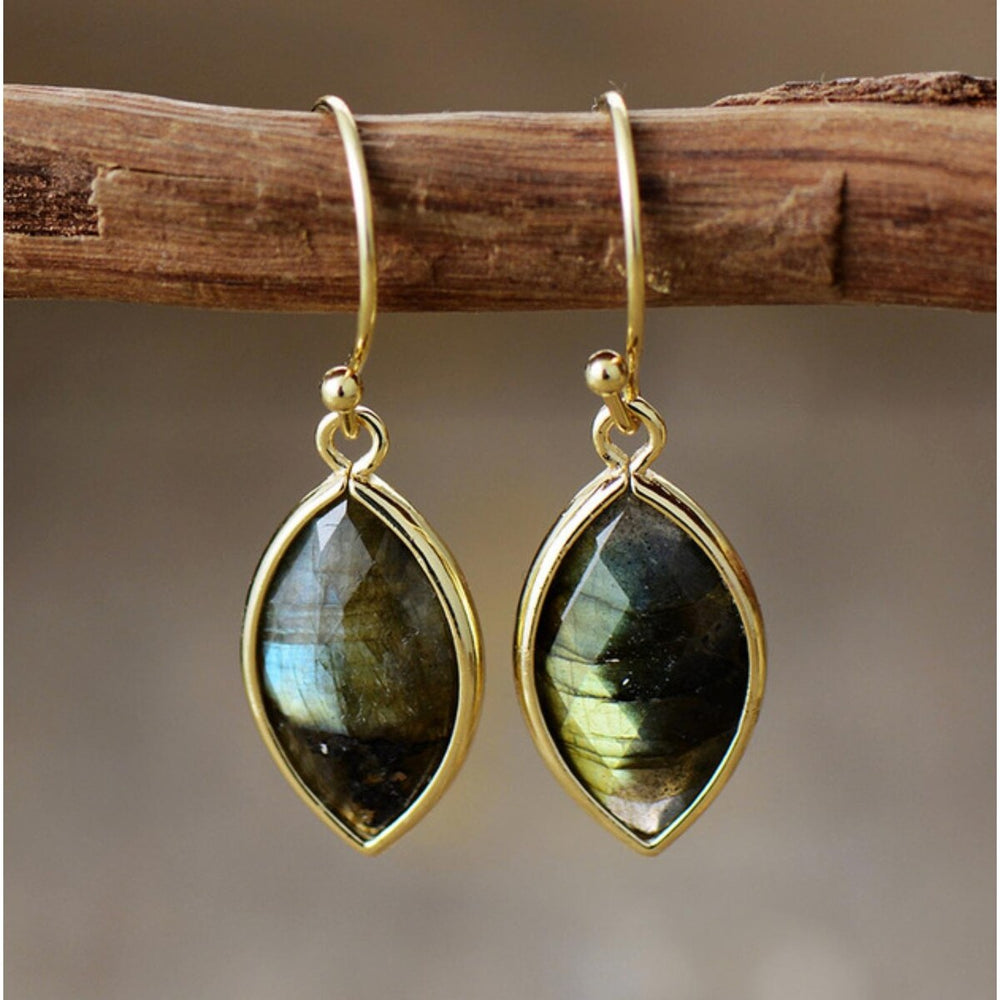 Goldtone Labradorite Marquis Drop Earrings