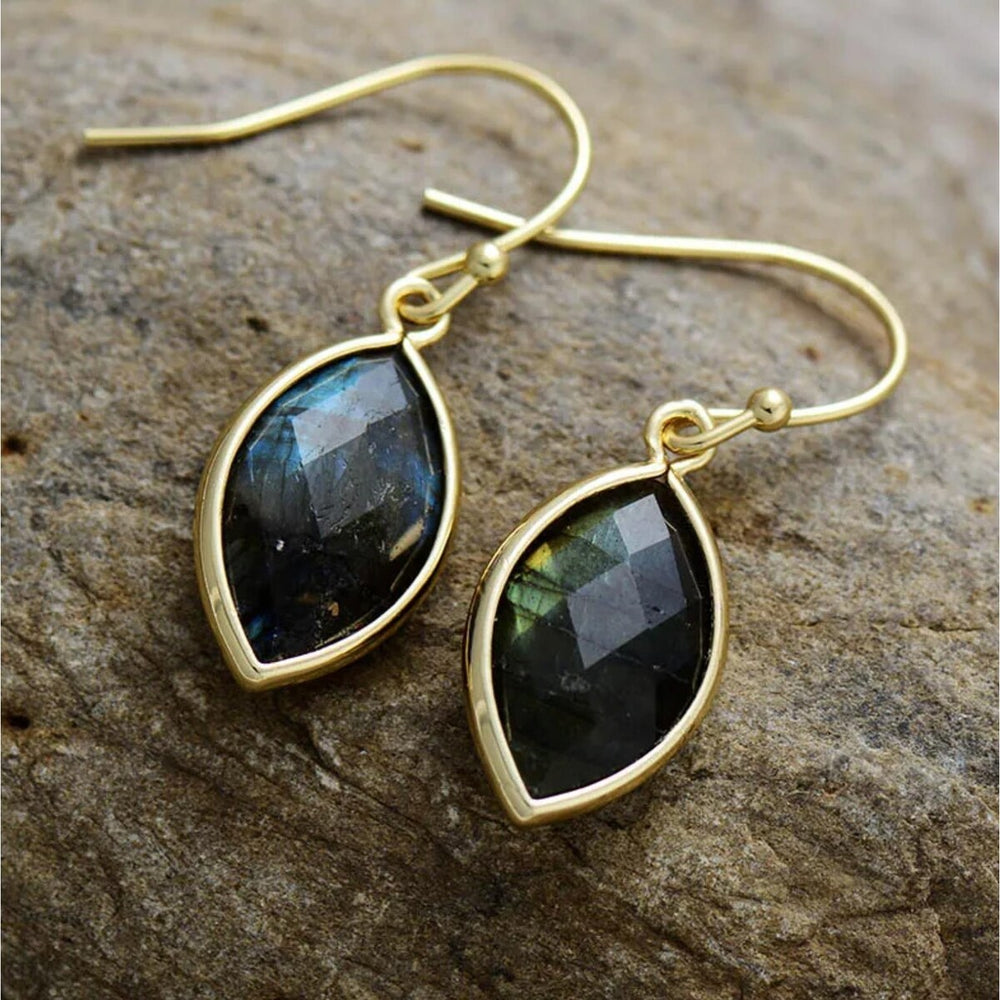 Goldtone Labradorite Marquis Drop Earrings