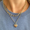 Goldtone Layered Chain Link Heart Necklace - White