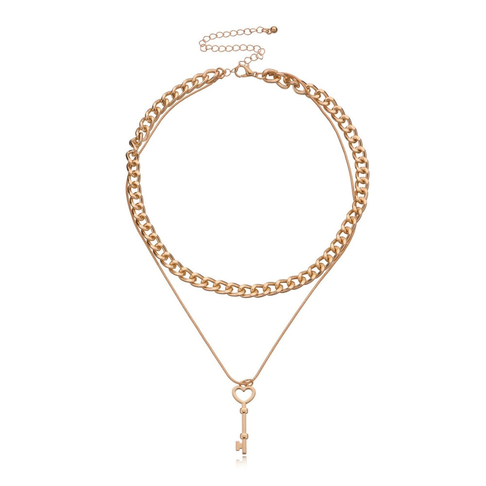 Goldtone Layered Chain & Heart Key Pendant Necklace - White