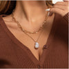 Goldtone Layered Chunky Chain Necklace With Imitation Pearl - White