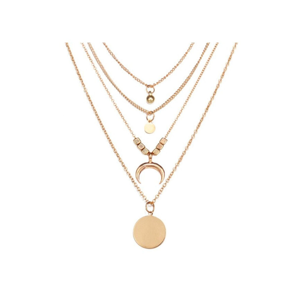 Goldtone Layered Crescent Moon Disc Pendant Necklace - White