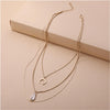 Goldtone Layered Crescent Moon Freshwater Pearl Necklace - White