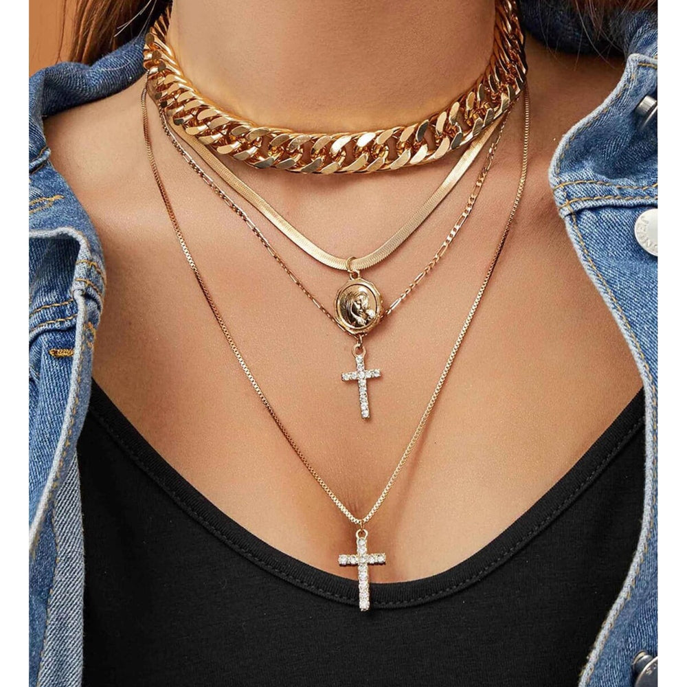 Goldtone Layered Cross Necklace - White