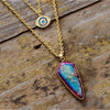 Goldtone Layered Eye & Purple Blue Jasper Pointed Necklace - White