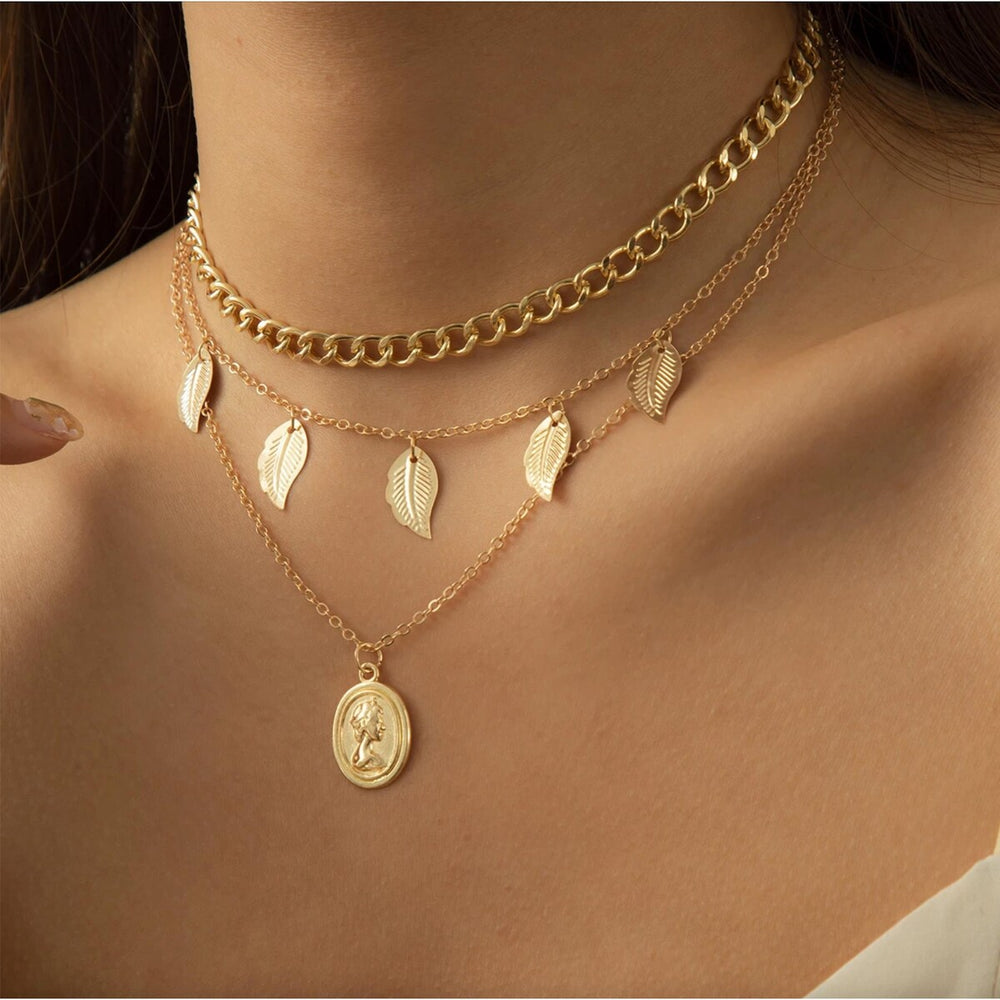 Goldtone Layered Leaf Necklace - White