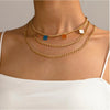 Goldtone Layered Necklace With Blue, Orange White Happy Faces