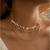 Goldtone Layered Necklace With Dangling Teardrops - White