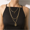 Goldtone Layered Necklace With Dog Tag And Cross - White