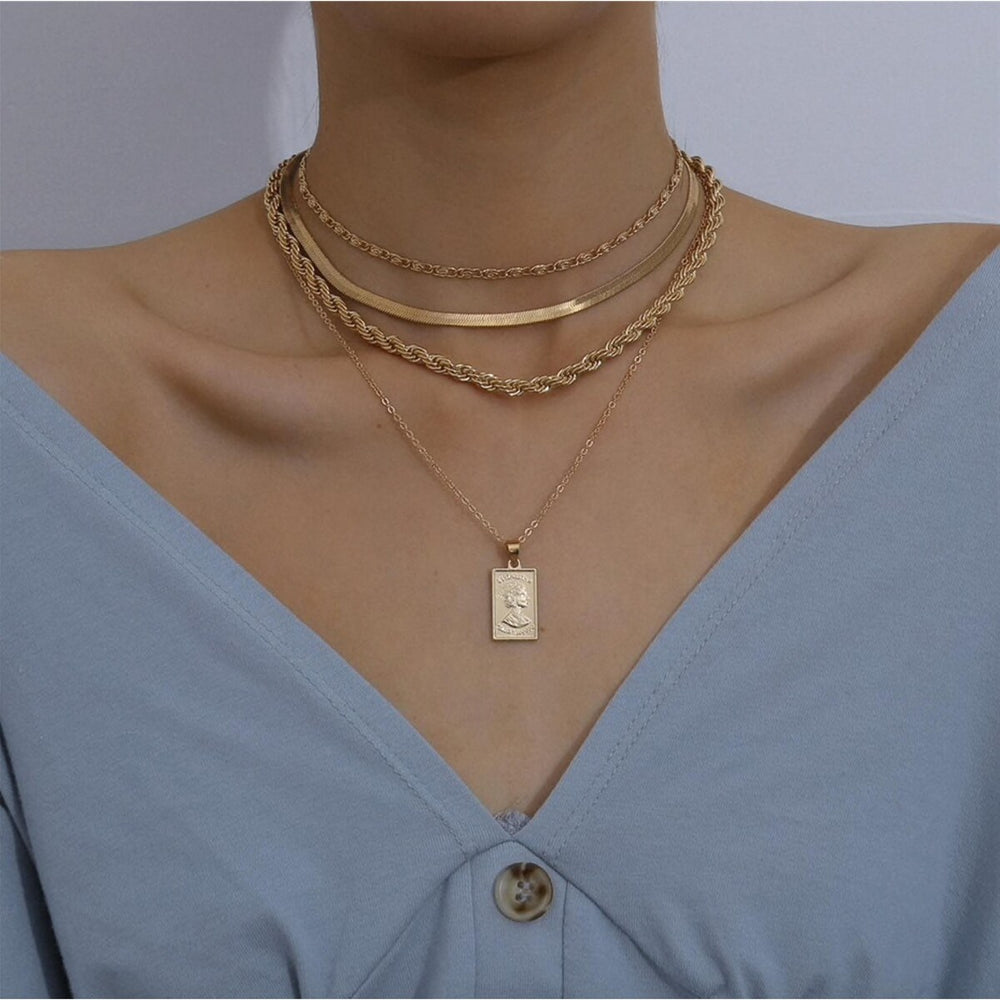 Goldtone Layered Necklace With Medallion - White