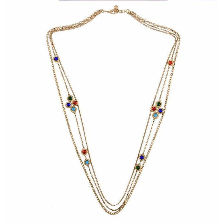 Goldtone Layered Necklace With Multi Colored Clusters - White