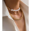 Goldtone Layered Omega And Pearl Chain Necklace Set - White