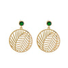 Goldtone Leaf Circular Green Crystal Earrings