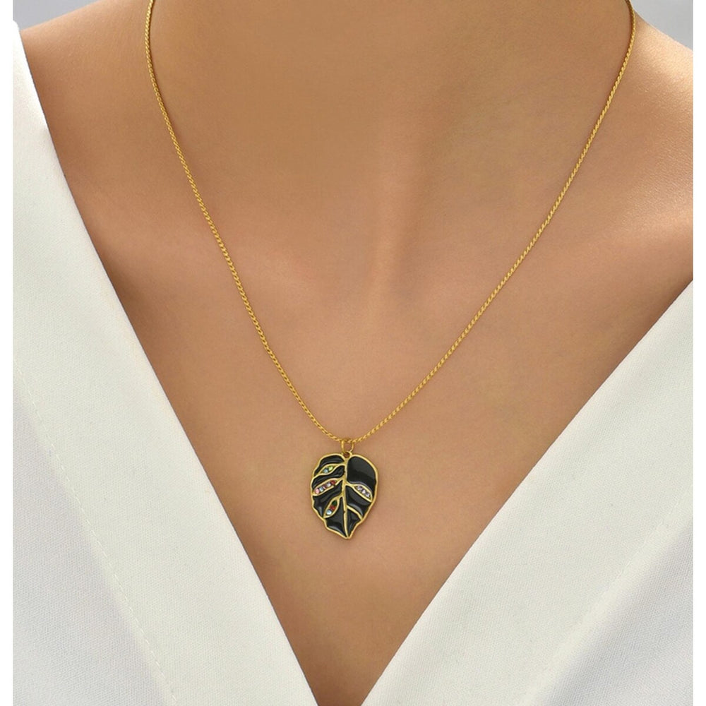 Goldtone Leaf Crystal Pendant Necklace - White