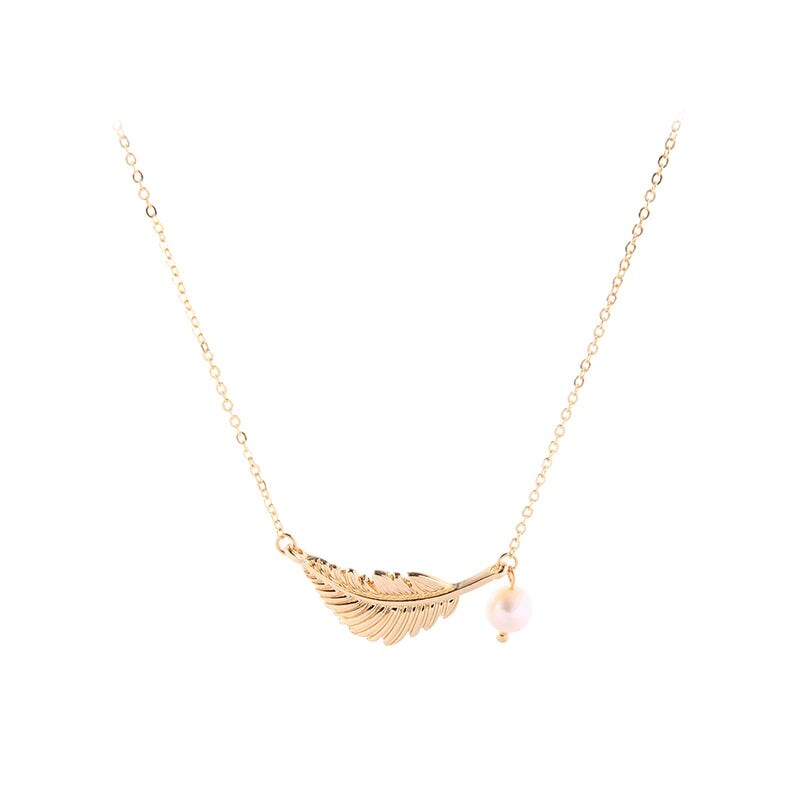 Goldtone Leaf Imitation Pearl Necklace - White