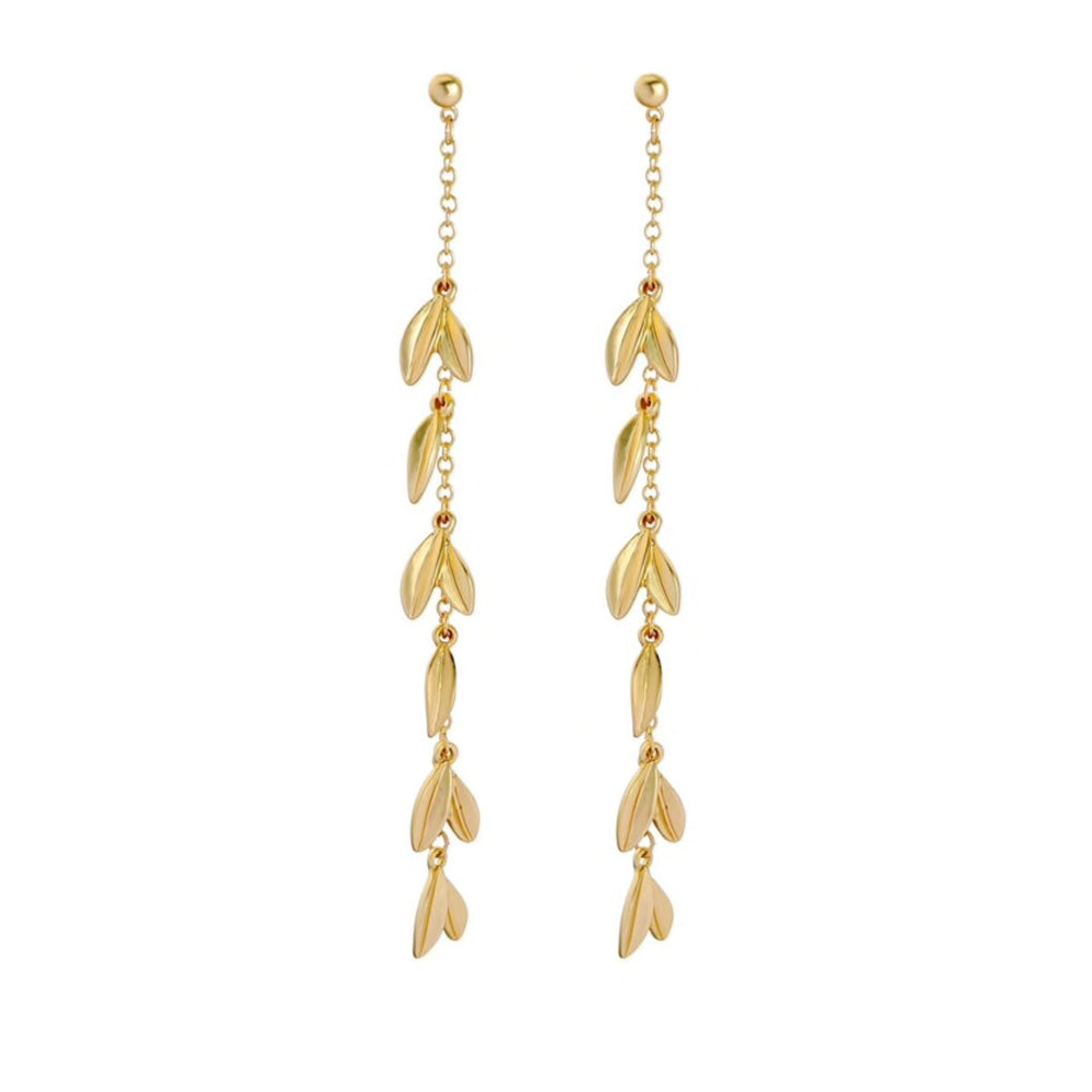 Goldtone Leaf Threader Drop Earrings