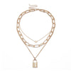 Goldtone Lock Heart Layered Necklace - White