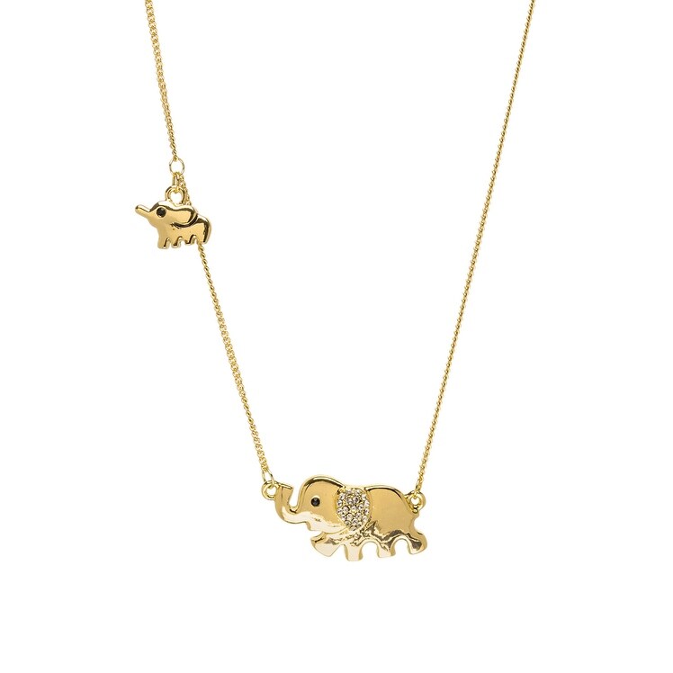 Goldtone Mama Baby Elephant Necklace With Swarovski Crystals