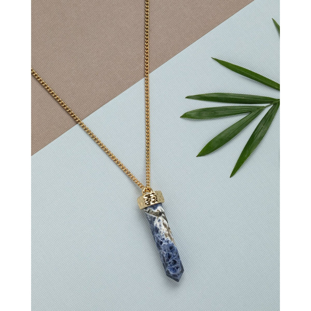 Goldtone Marbled Blue Prism Necklace - White