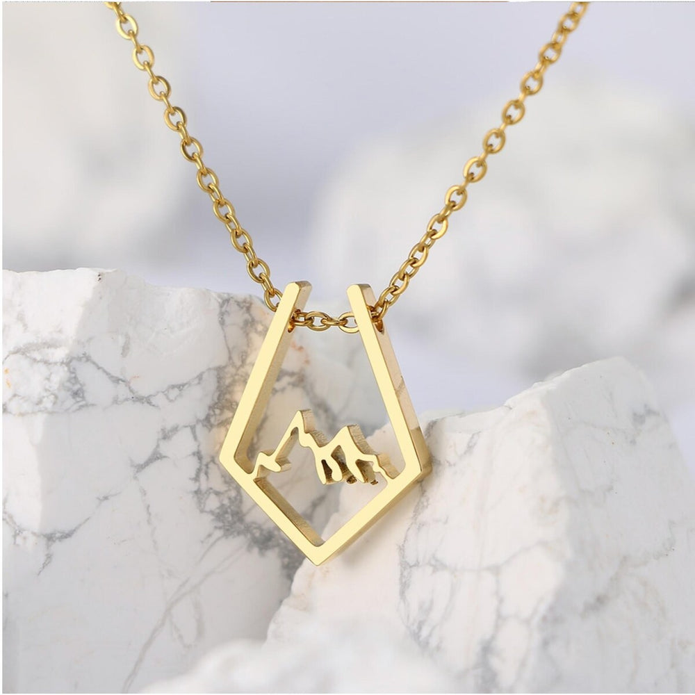 Goldtone Minimalist Mountain Range Pendant Necklace - White