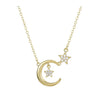 Goldtone Moon Cubic Zirconia Stars Pendant Necklace - White