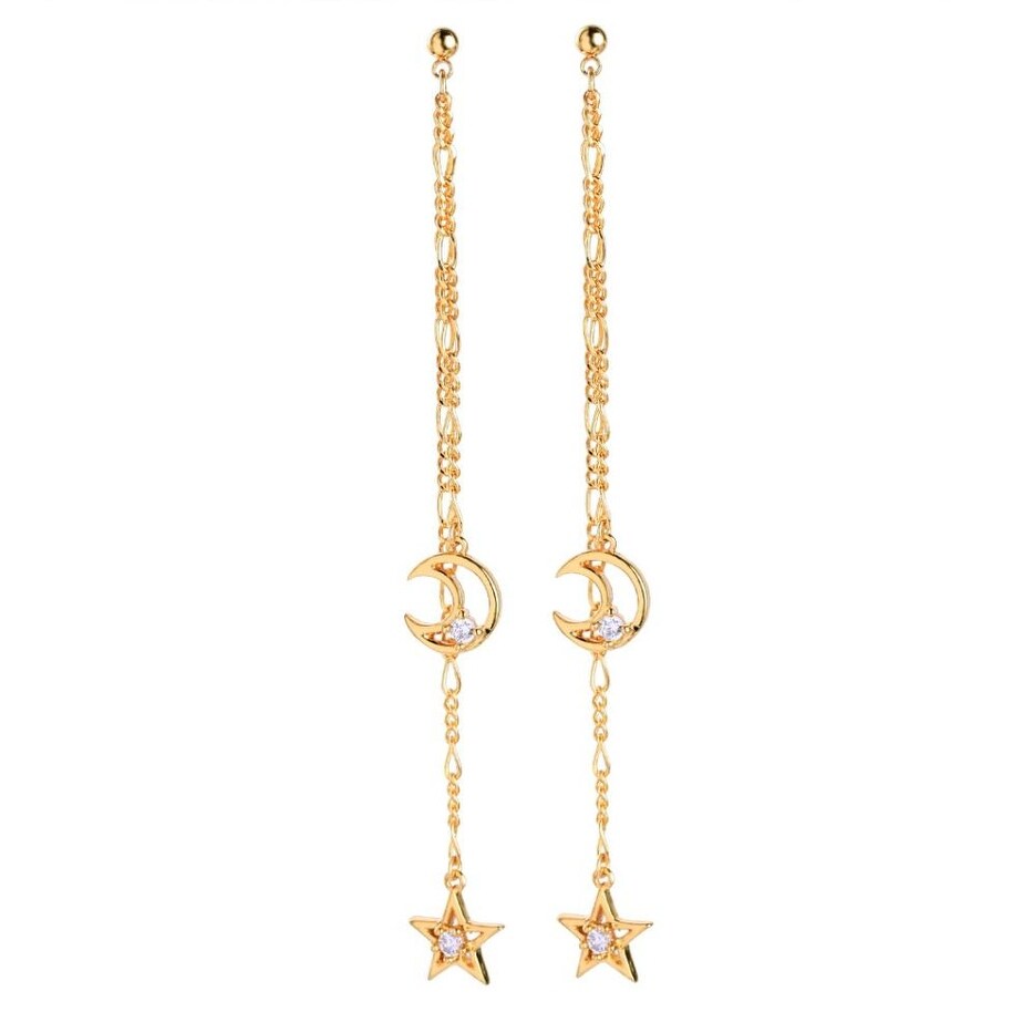 Goldtone Moon Star Drop Earrings