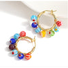 Goldtone Multi Colored Beaded Hoop Earrings