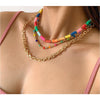 Goldtone Multi Colored Beaded Layered Necklace - White