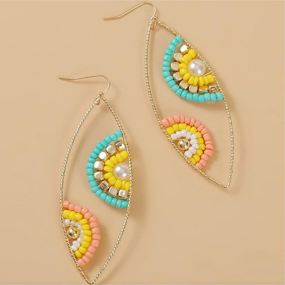 Goldtone Multi Colored Beaded Surfboard Earrings