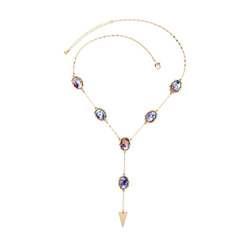 Goldtone Multi Colored Chain Drop Necklace - White