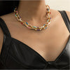 Goldtone Multi Colored Chain Link Necklace - White