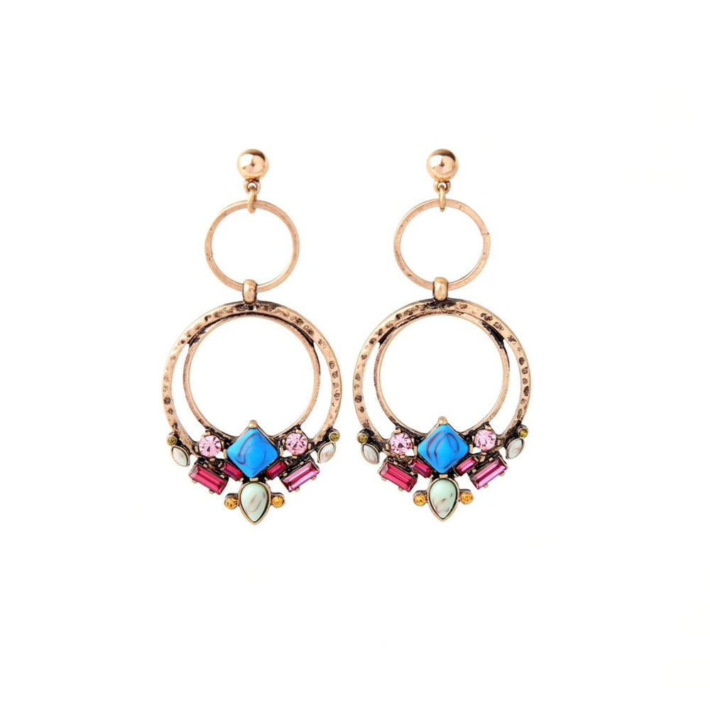 Goldtone Multi Colored Circular Drop Earrings