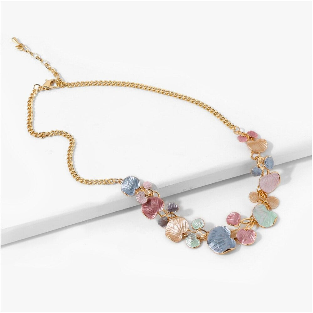 Goldtone Multi Colored Clustered Shell Necklace - White