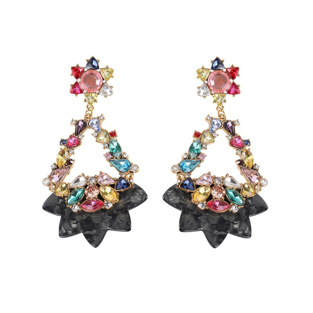 Goldtone Multi Colored Crystal Black Drop Earrings