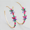 Goldtone Multi Colored Crystal Floral Hoop Earrings