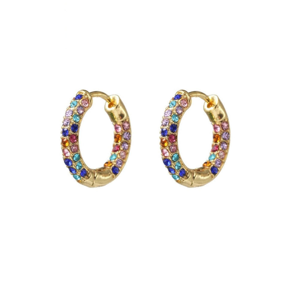 Goldtone Multi Colored Crystal Huggie Hoop Earrings