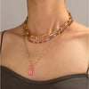 Goldtone Multi Colored Crystal Layered Necklace With Pink Gummy Bear - White