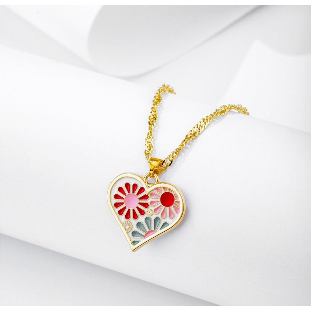 Goldtone Multi Colored Floral Heart Pendant Necklace - White